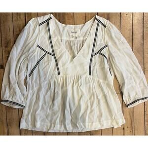 Ba&sh White Boho Peasant Blouse Womens XS Embroidered Trim Long Sleeve Top